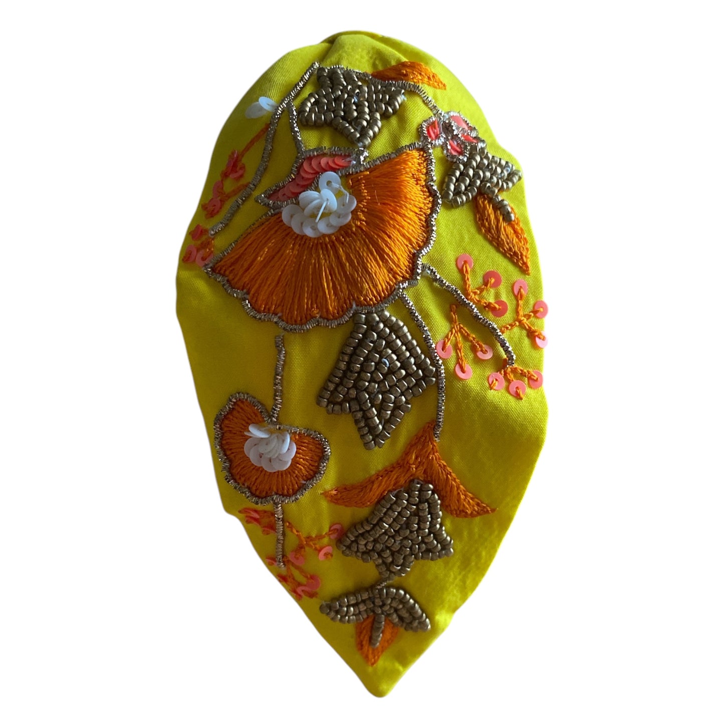Handbeaded Headband Turban Floral Yellow & Orange Sequins & Beaded