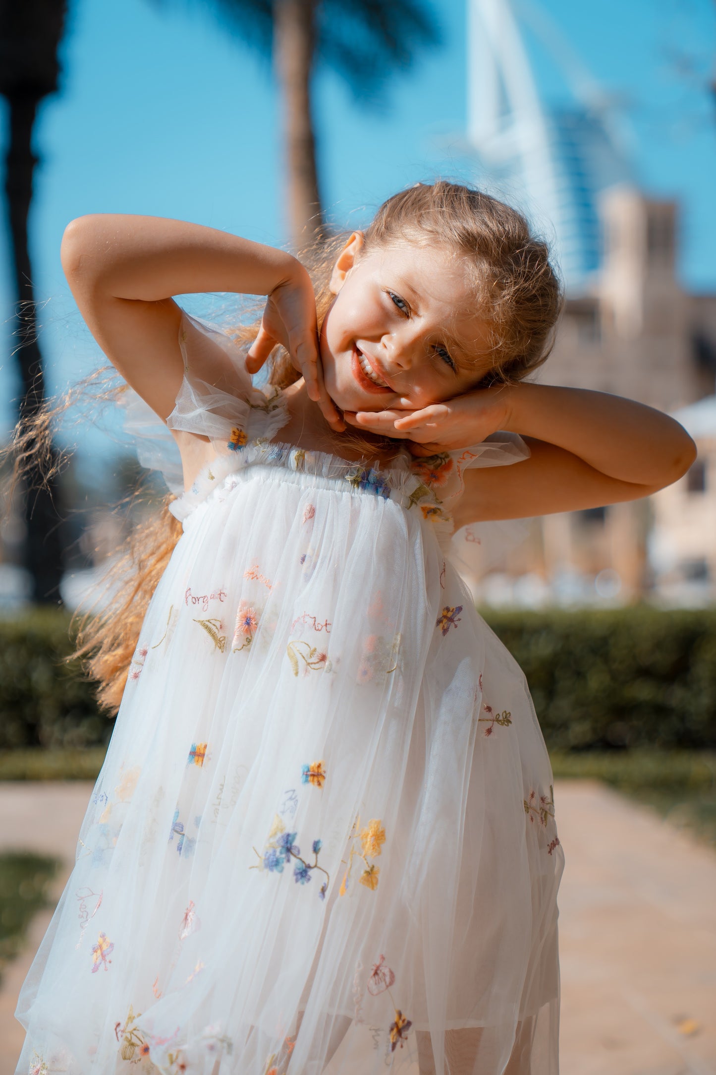 Butterfly Dress with Flower Embroidery - Heavenly White