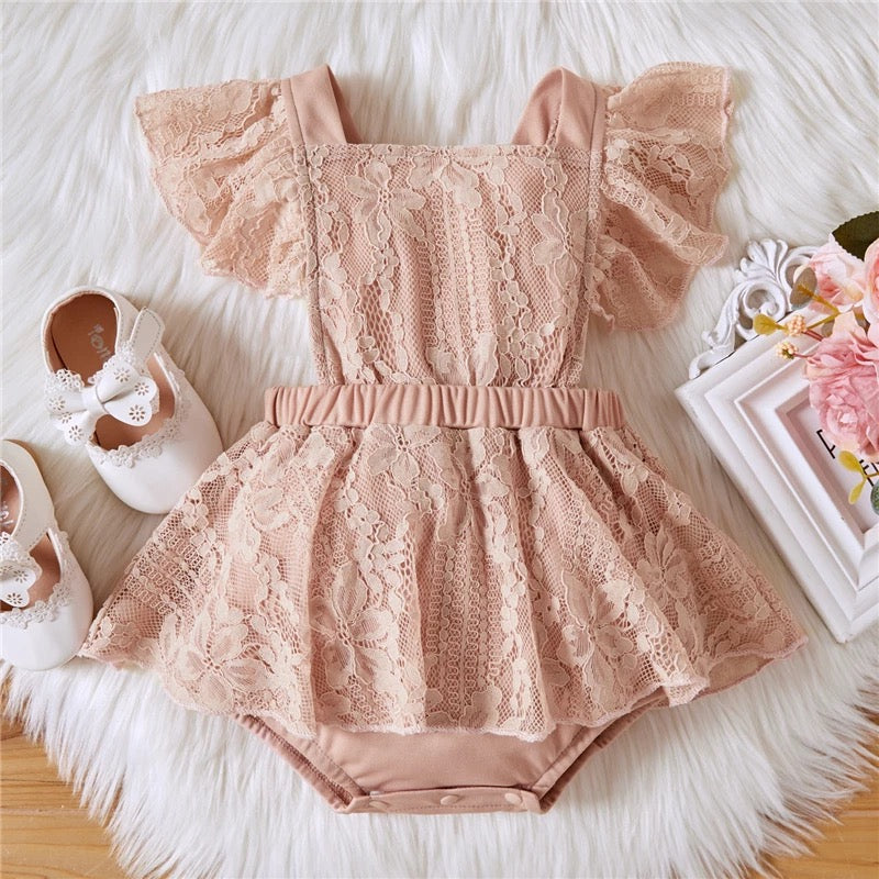Tara Lace Romper - Rose Pink