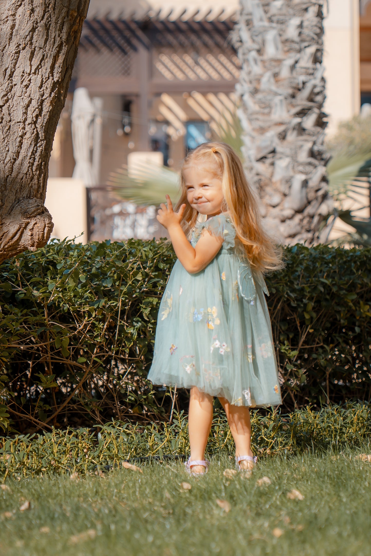 Butterfly Dress with Flower Embroidery - Forest Green