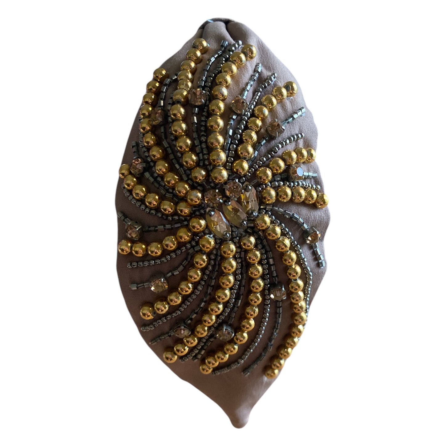 Handbeaded Headband Turban - Beads of Rays Gold and Brown