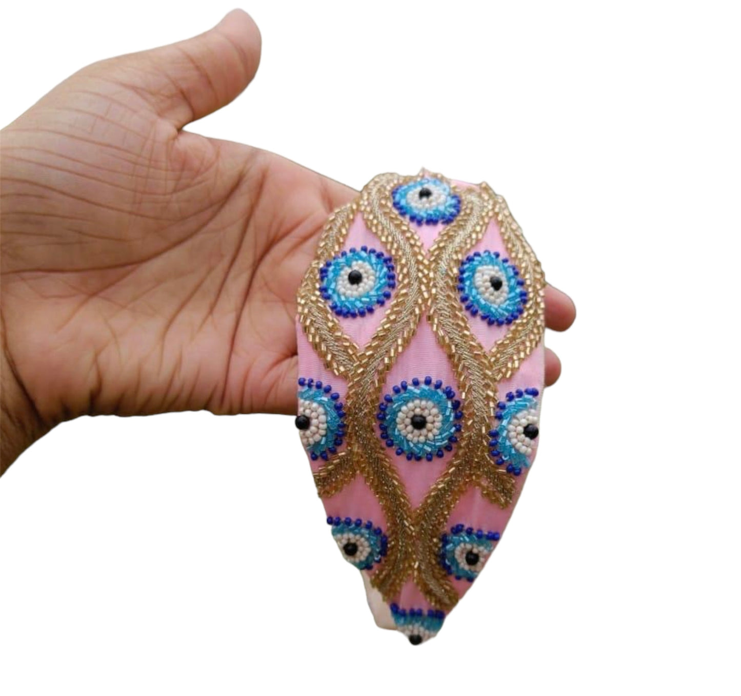 Handbeaded Headband Turban -
- Pink & Blue Evil Eye