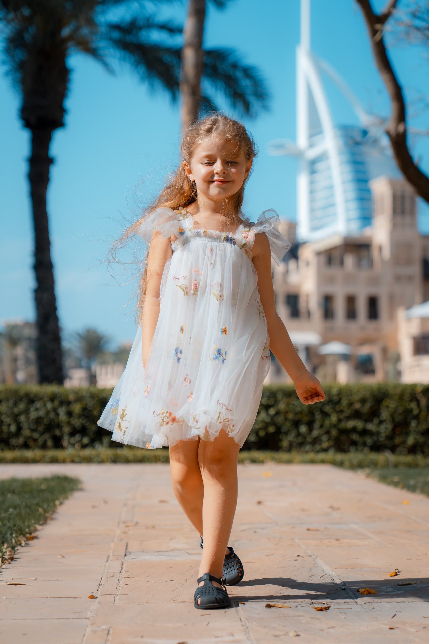 Butterfly Dress with Flower Embroidery - Heavenly White