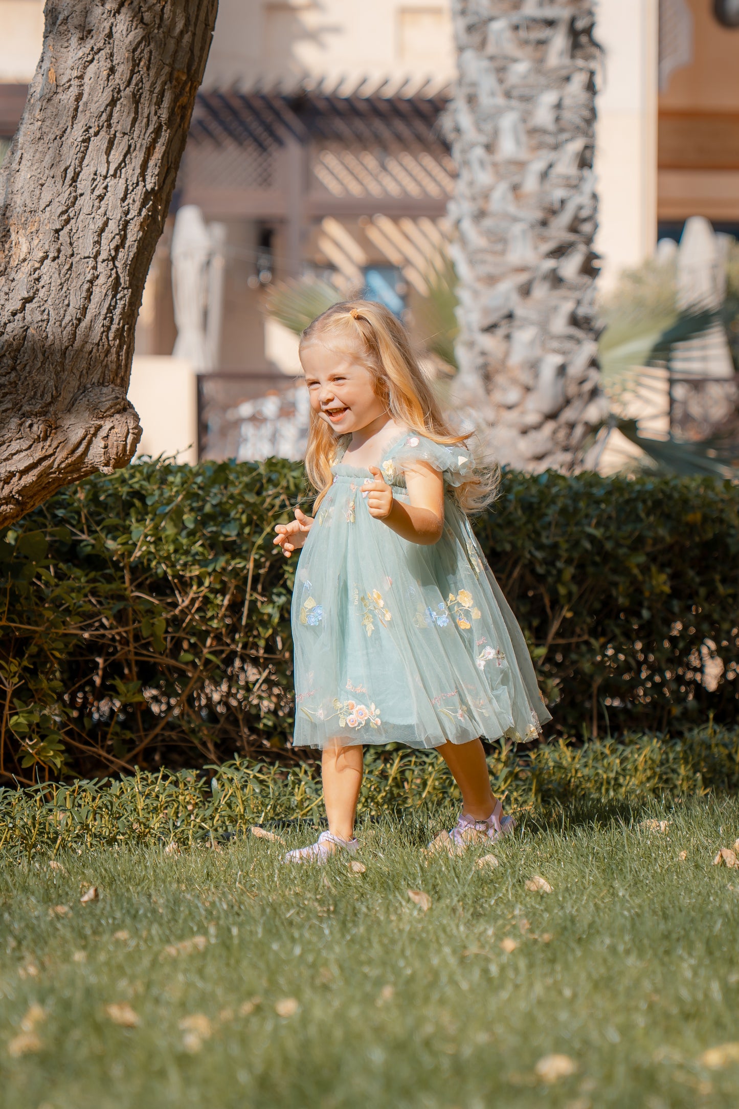 Butterfly Dress with Flower Embroidery - Forest Green