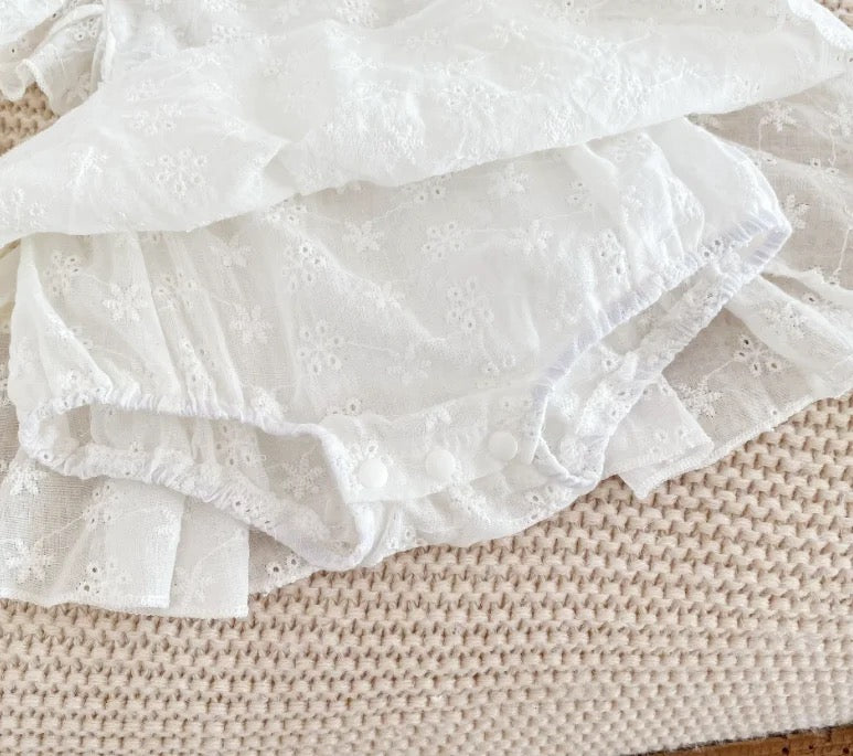 Stina White Romper with headbow