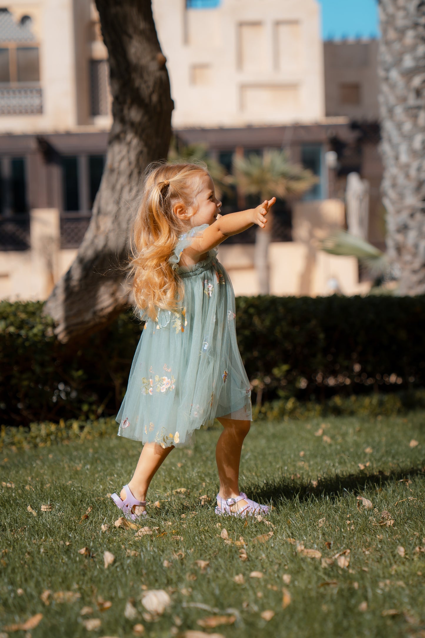 Butterfly Dress with Flower Embroidery - Forest Green