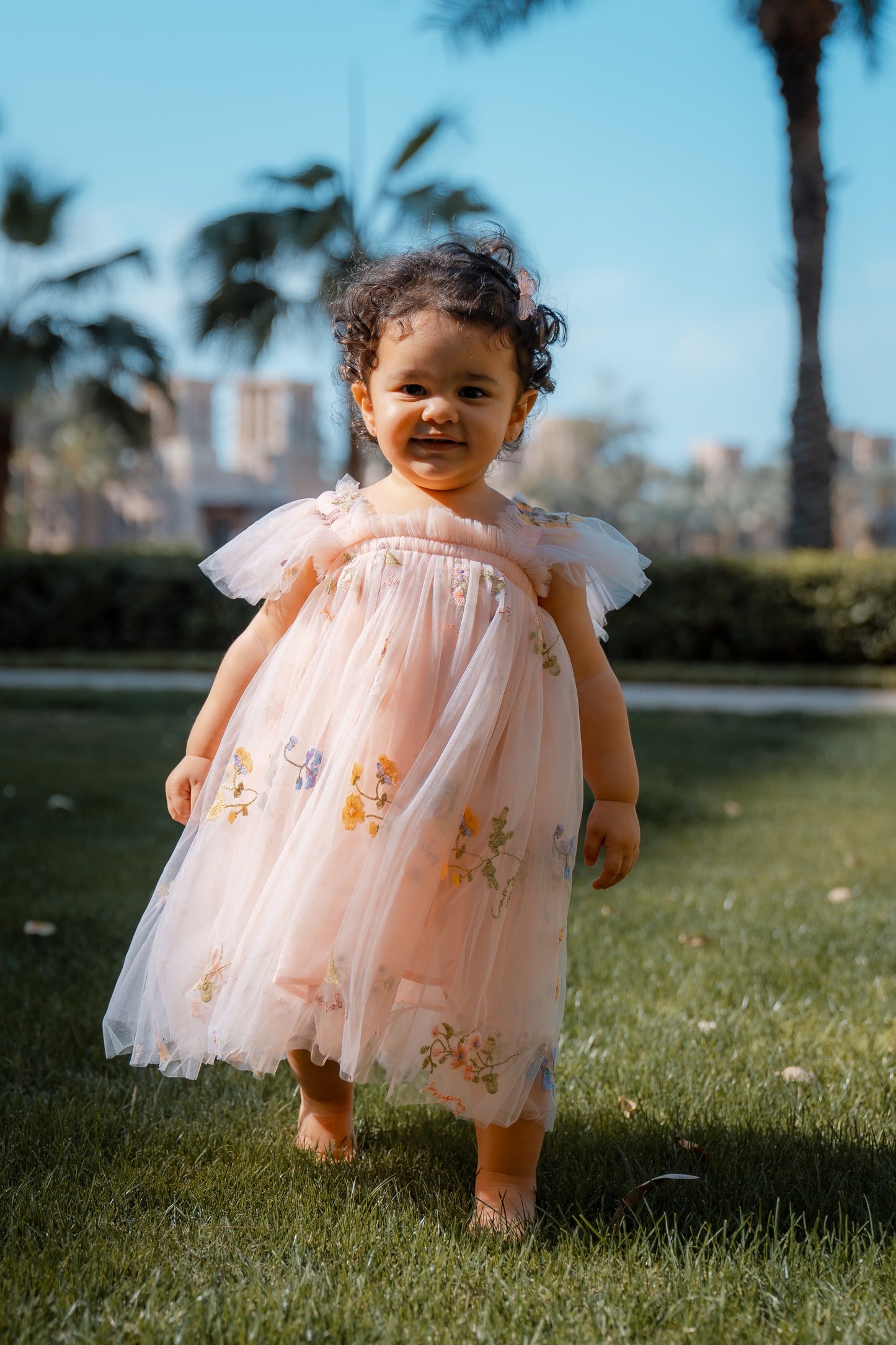Butterfly Dress with Flower Embroidery - Pink