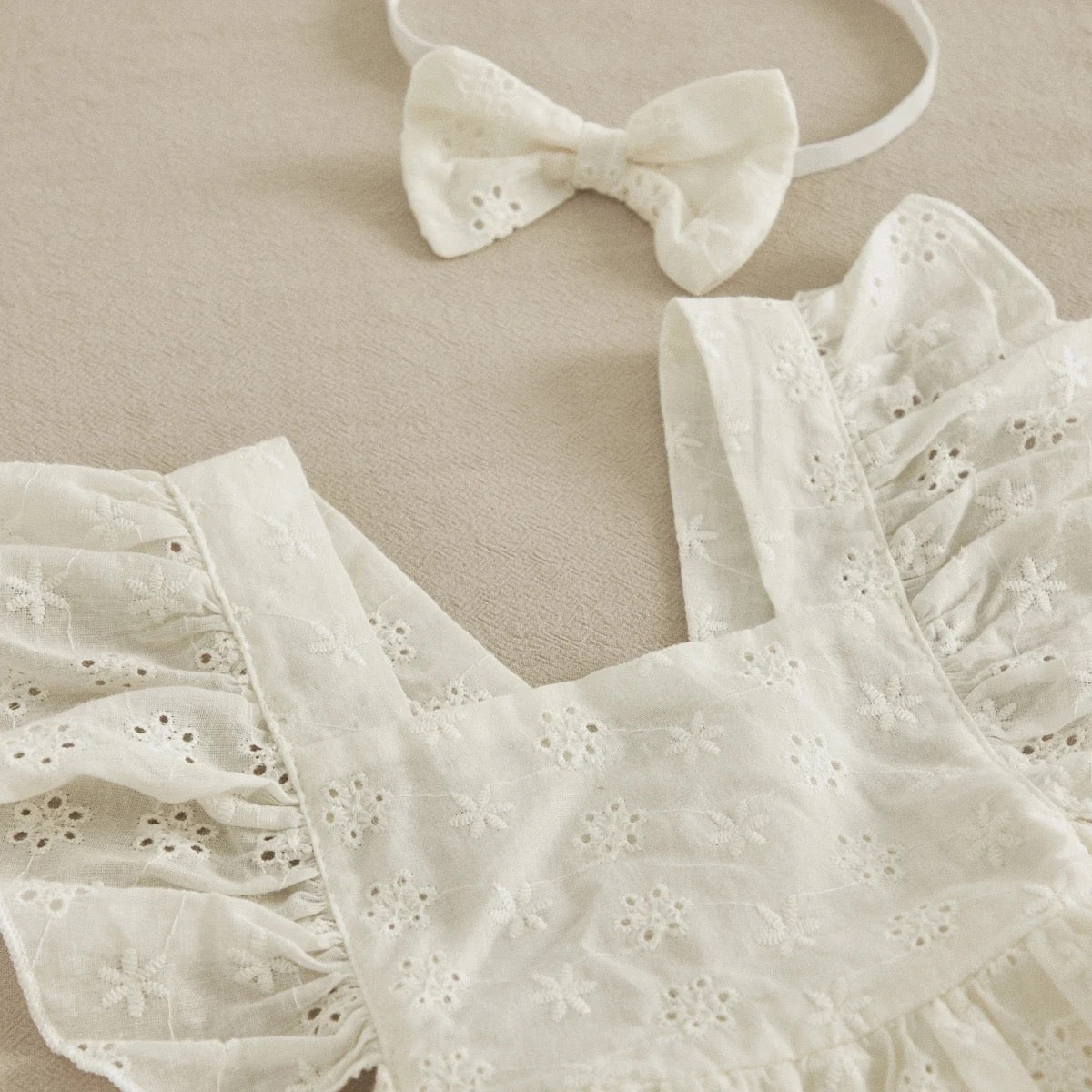 Stina White Romper with headbow