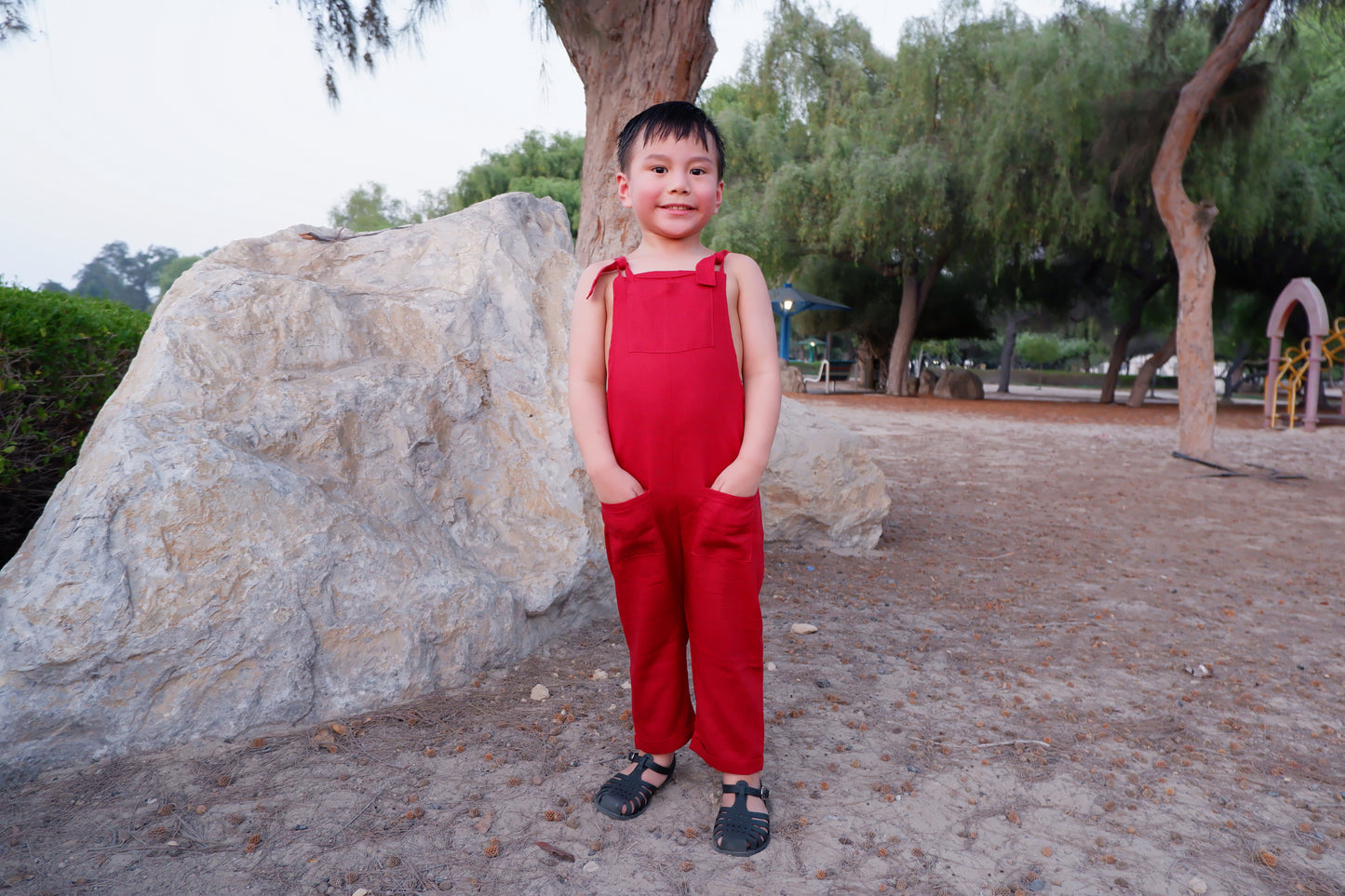 Joe Linen Romper - Maple Red / White