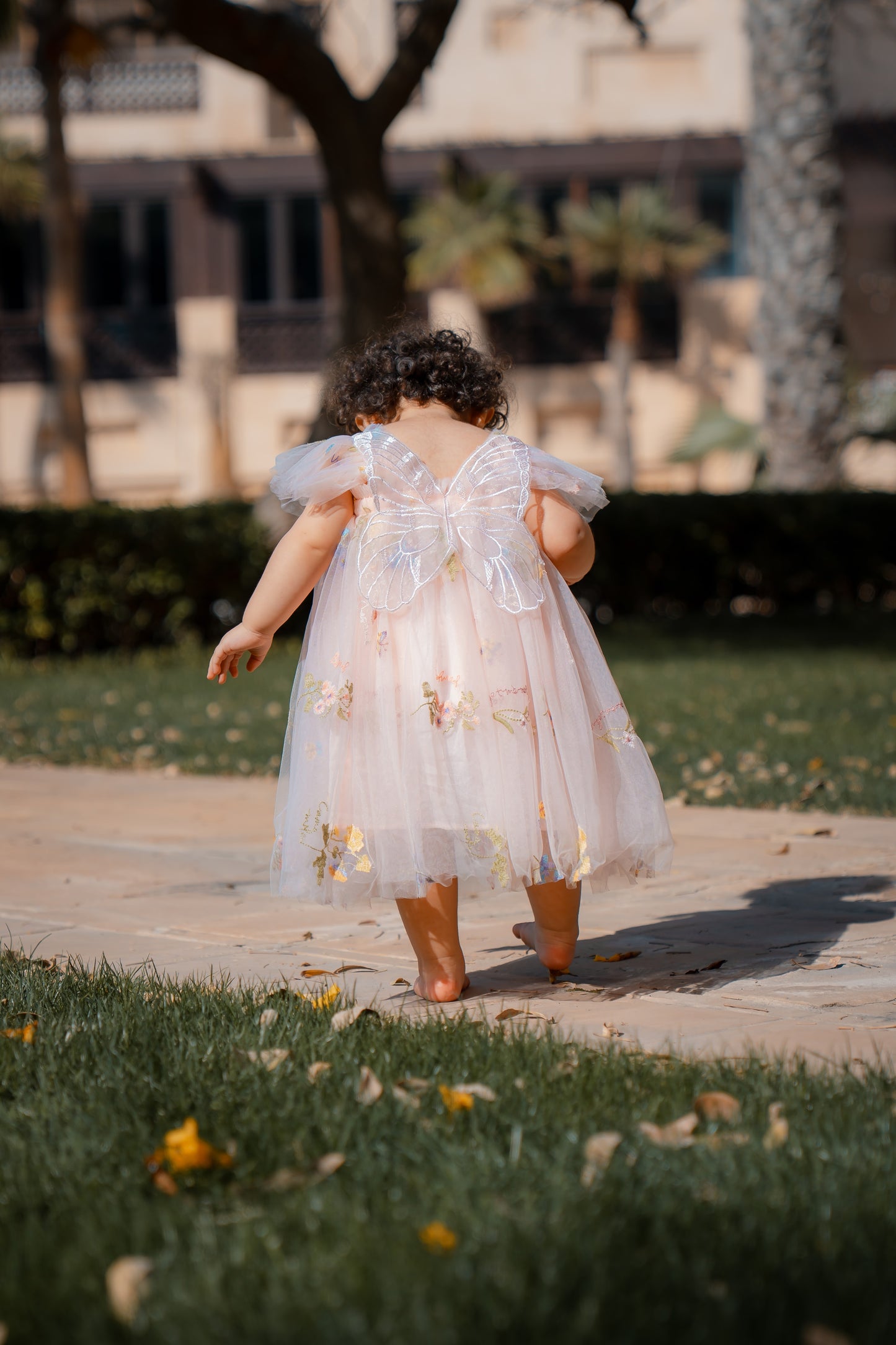 Butterfly Dress with Flower Embroidery - Pink