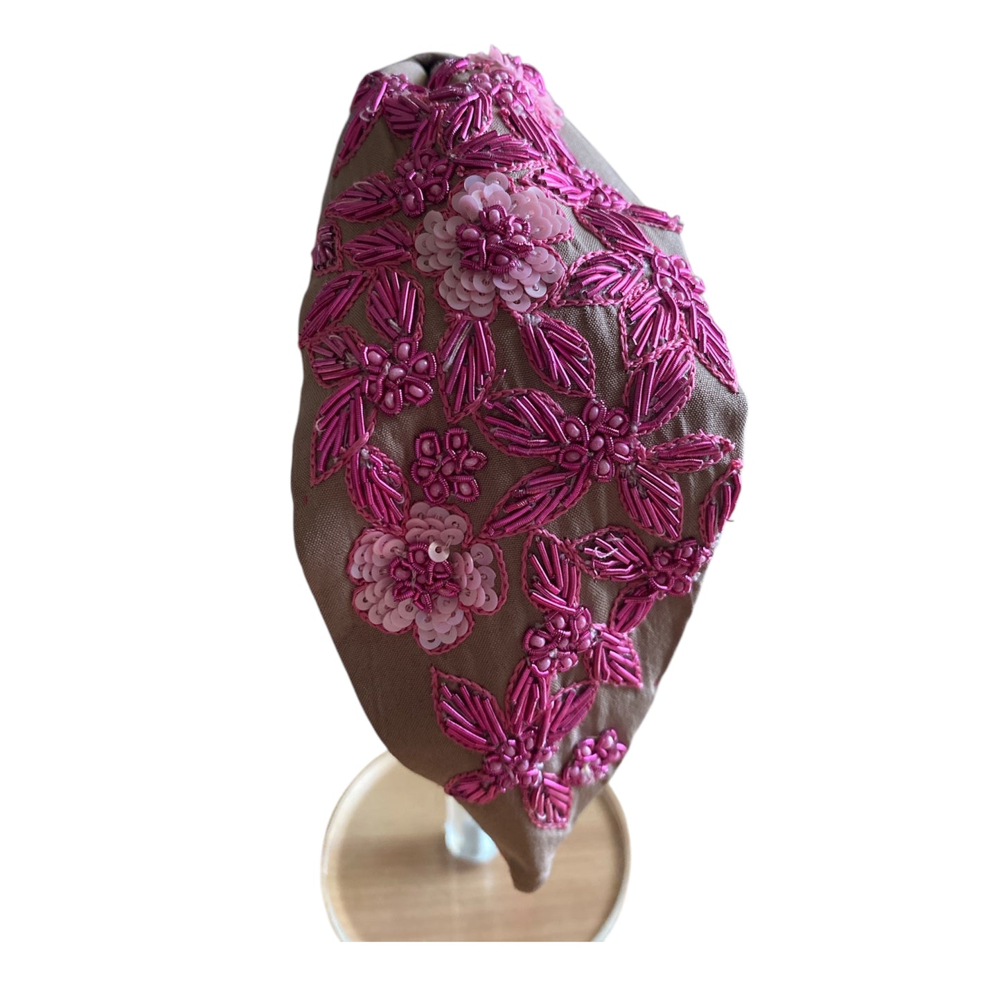 Handbeaded Headband Turban - Flower Pink & Fushia Beads & Sequins