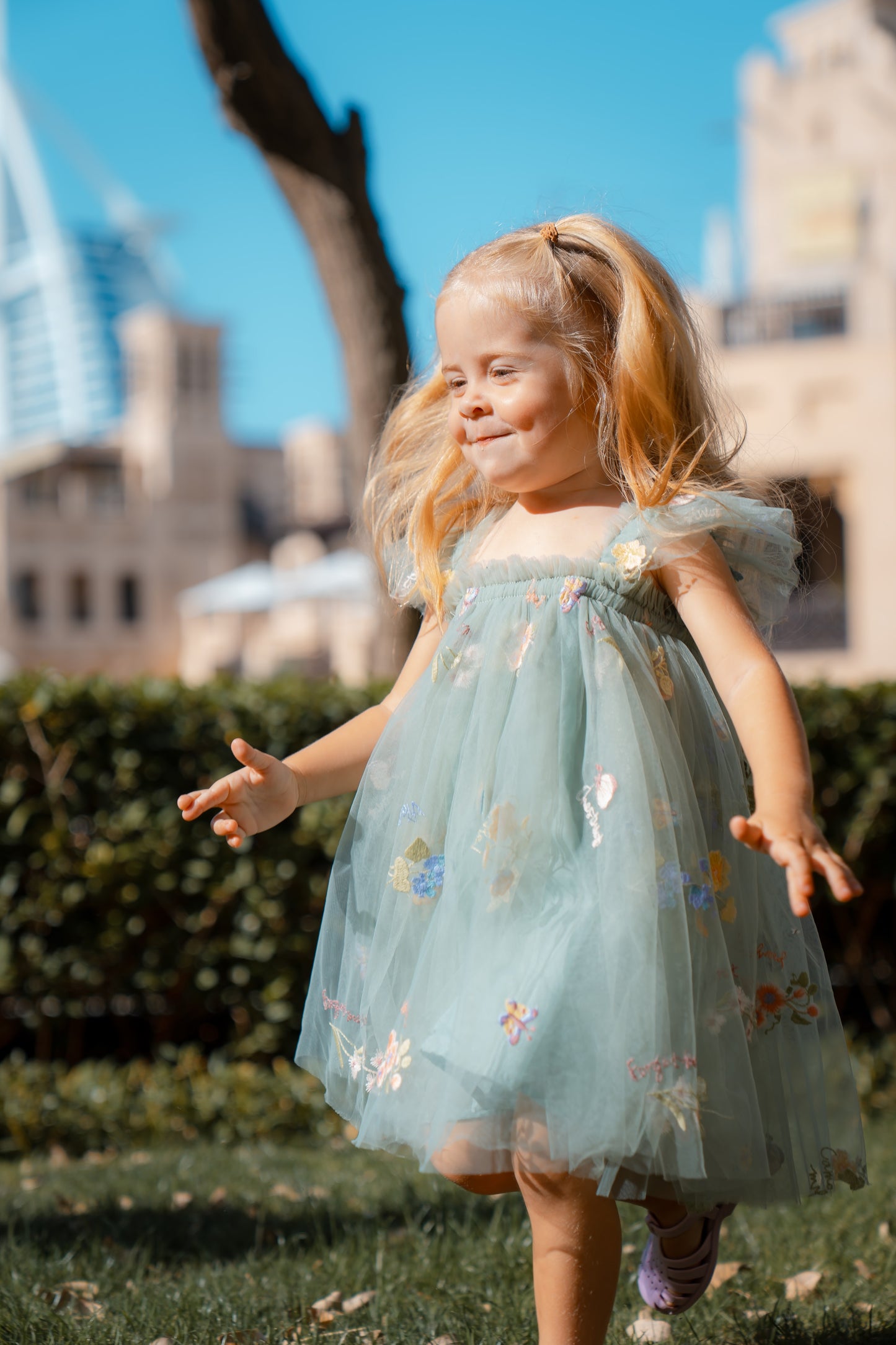 Butterfly Dress with Flower Embroidery - Forest Green