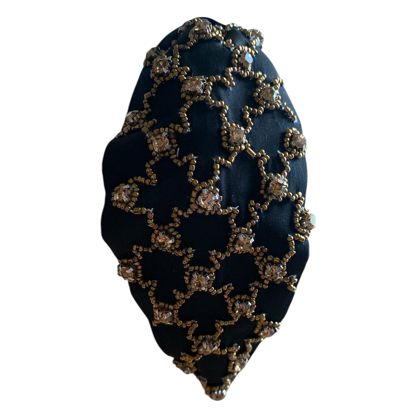 Handbeaded Headband Turban - Black with Golden beads and stones