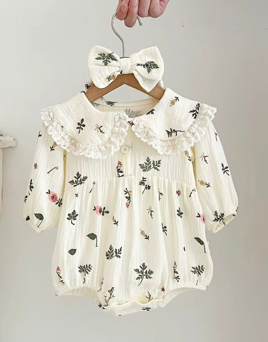 Muslin Leaves Romper Set