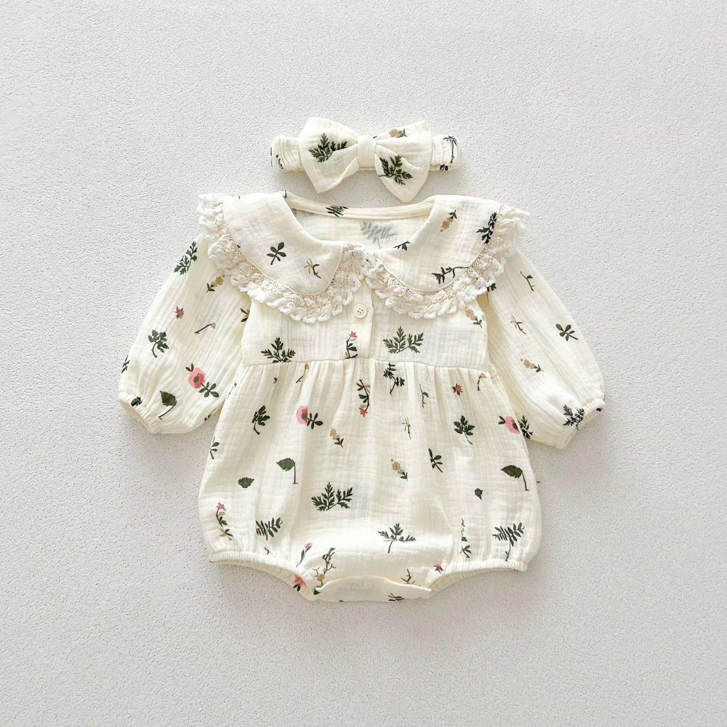 Muslin Leaves Romper Set