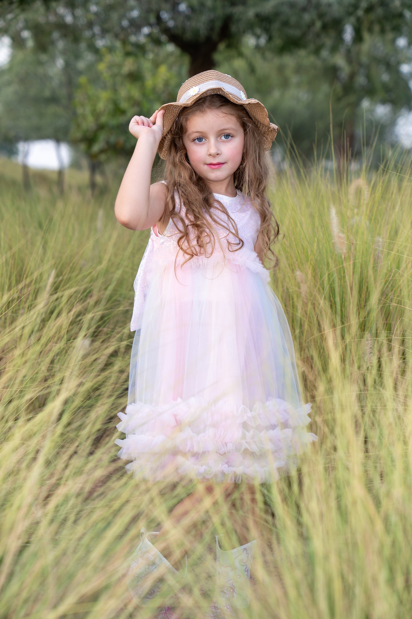 Bow Elegant Tulle Dress - Blush Pink