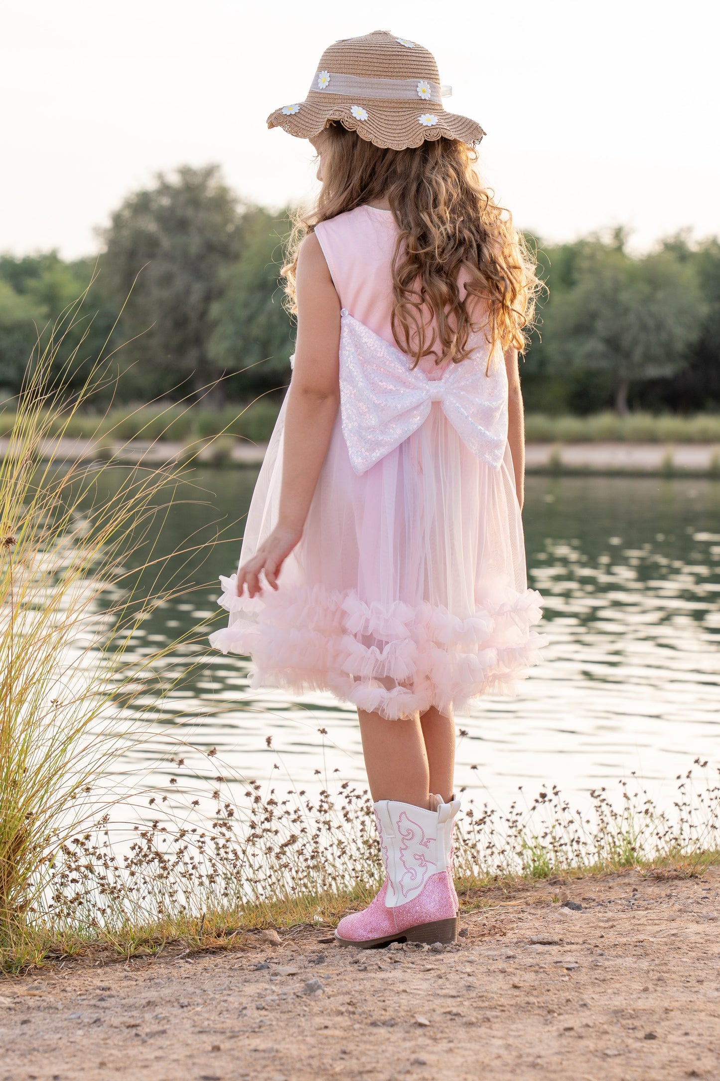 Bow Elegant Tulle Dress - Blush Pink