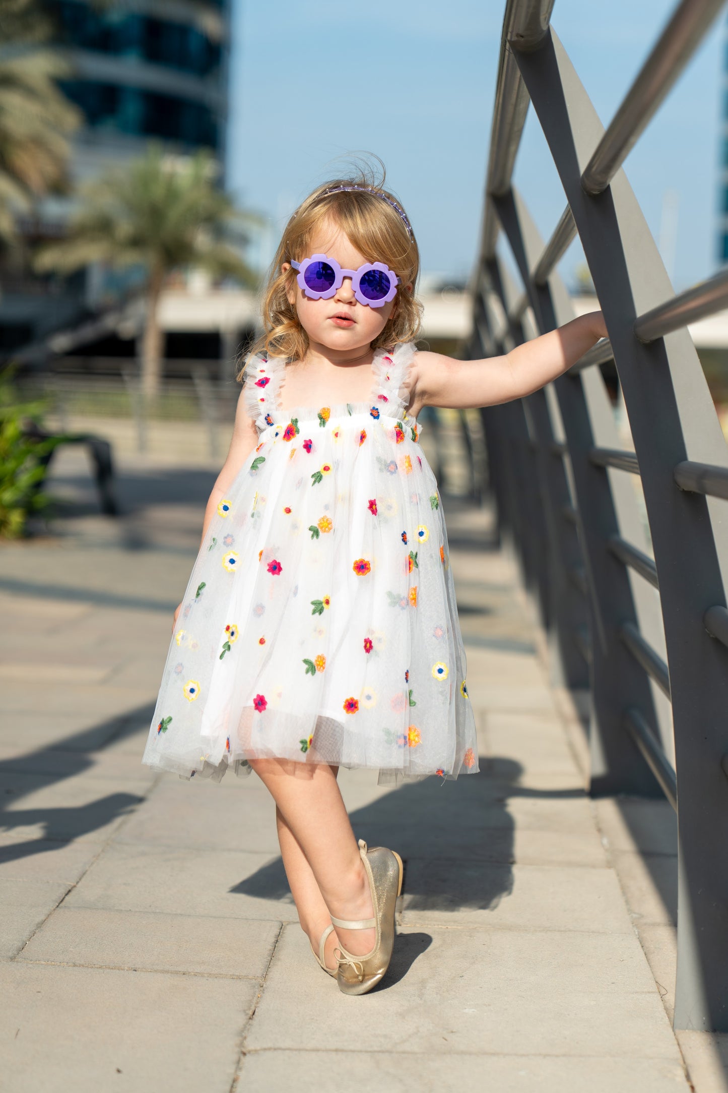 Embroidered Flower Tulle Dress