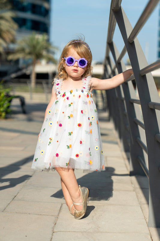 Embroidered Flower Tulle Dress