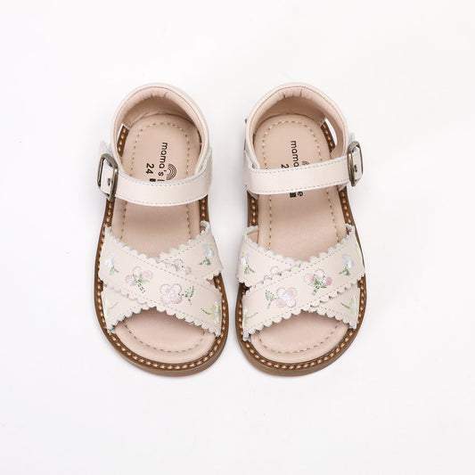 Emma Leather Sandal - Beige White