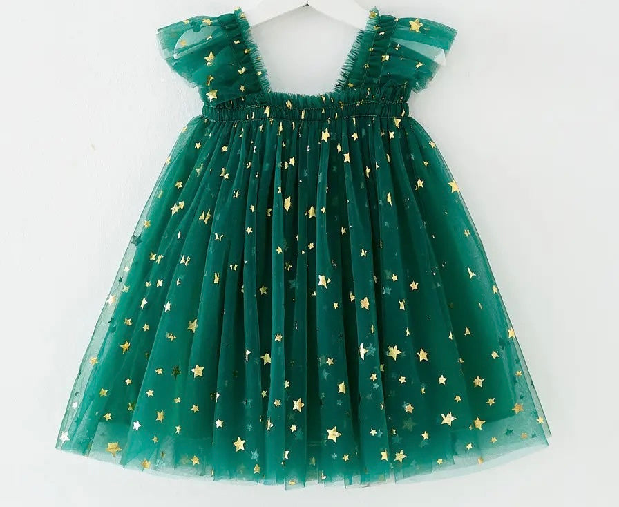 Christmas Elegant Star Dress in Green