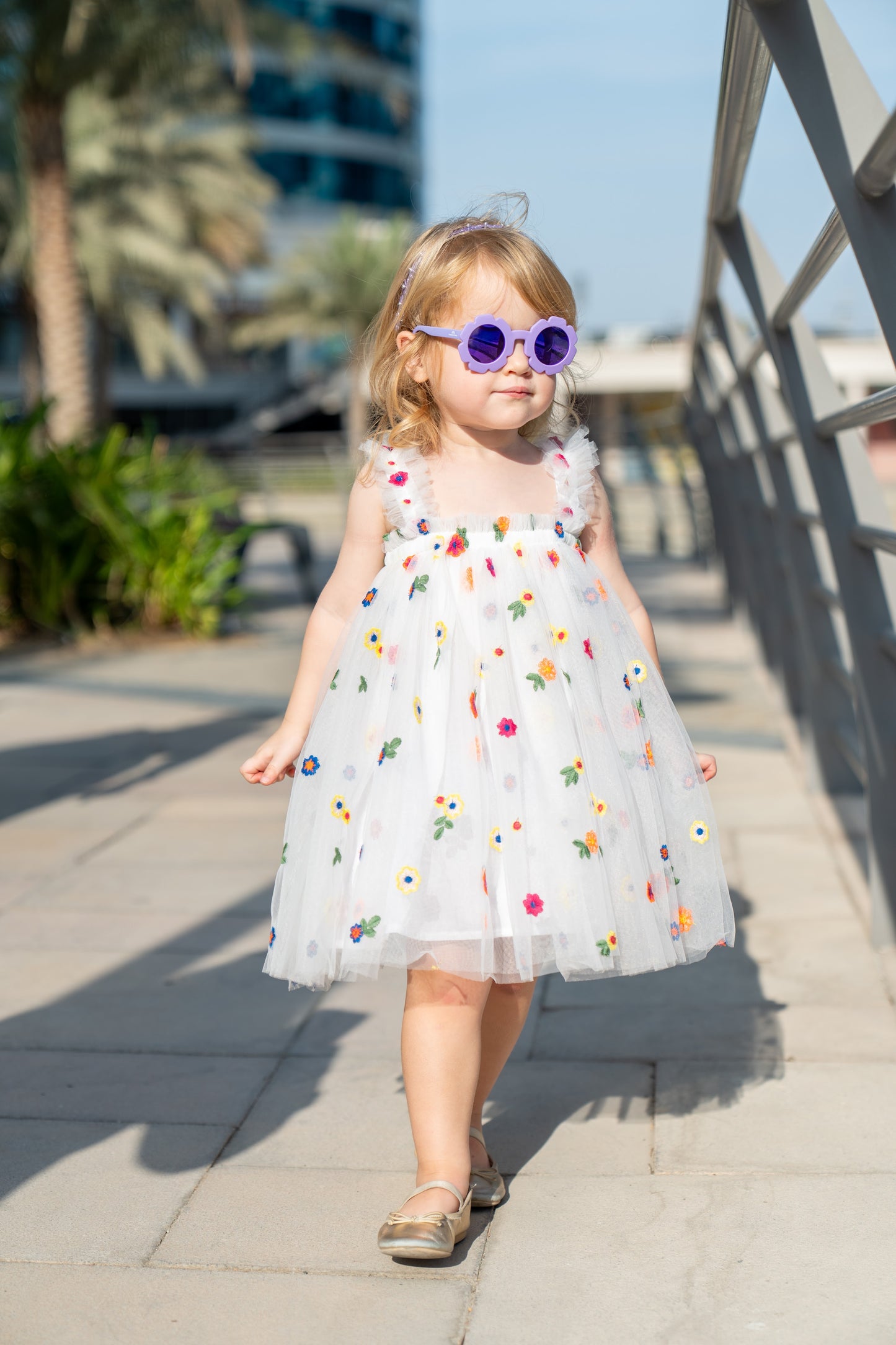 Embroidered Flower Tulle Dress