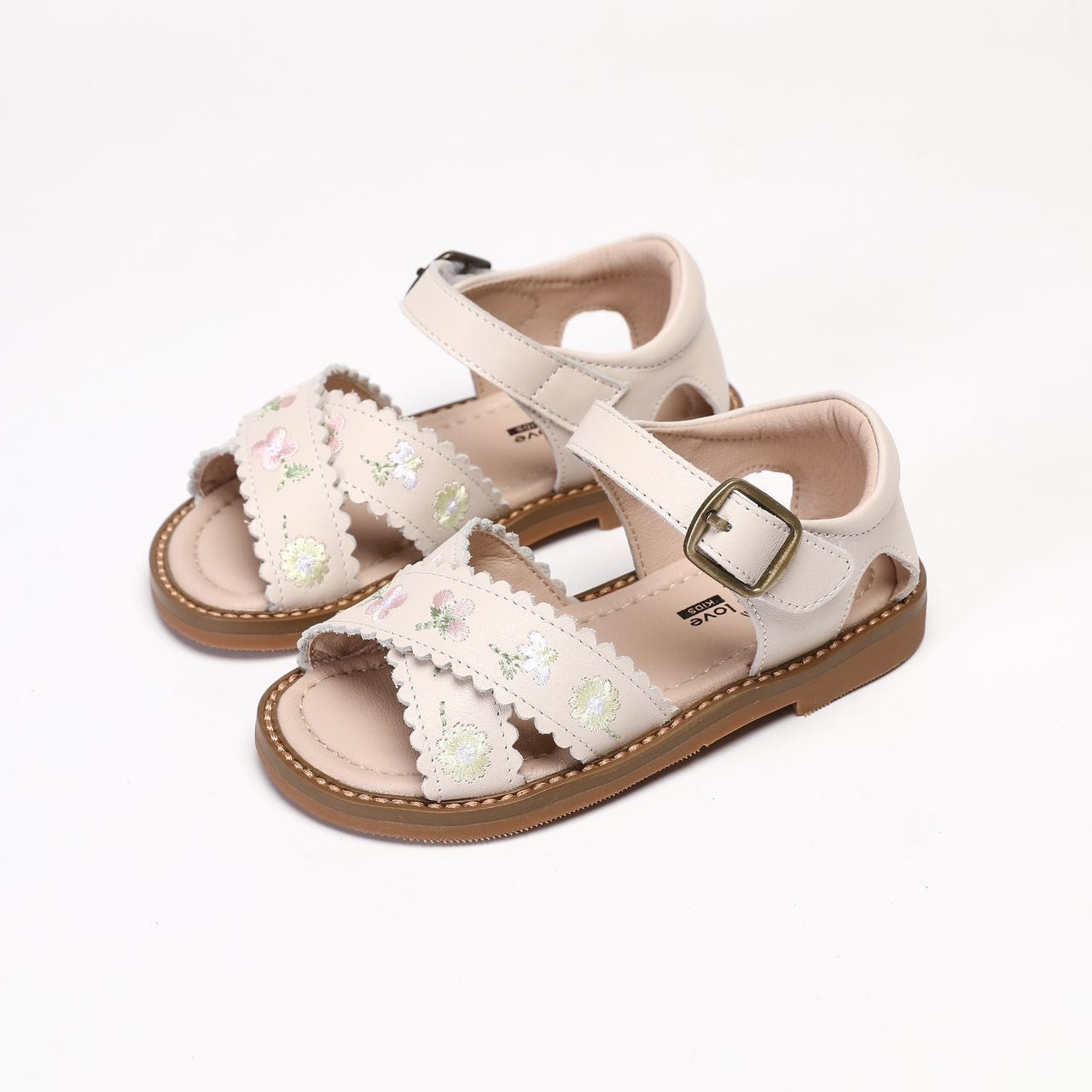 Emma Leather Sandal - Beige White