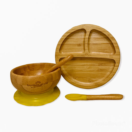 Bamboo Round Suction Plate & Bowl Set